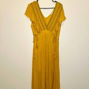 Mid calf- mustard length boho dress